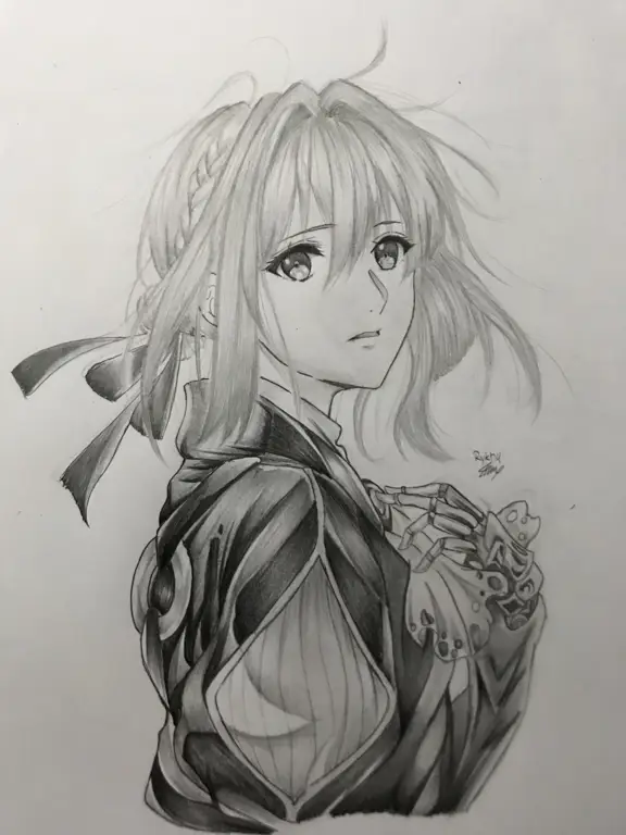 Gambar anime laki-laki dengan sketsa dan arsiran pensil