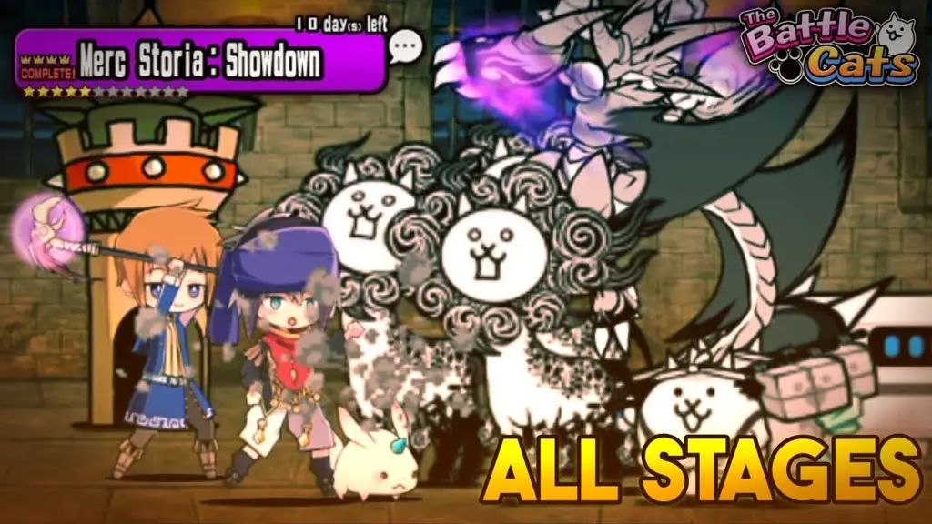 Gameplay Battle Cats dengan karakter Merc Storia