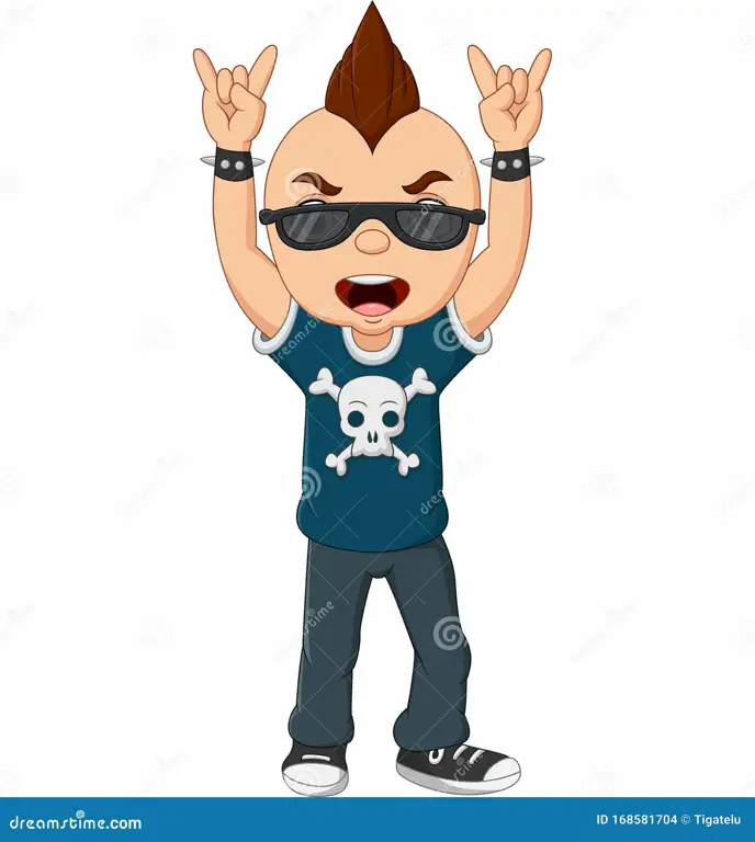 Seni kartun punk rock dengan gaya gambar yang berani dan penuh warna