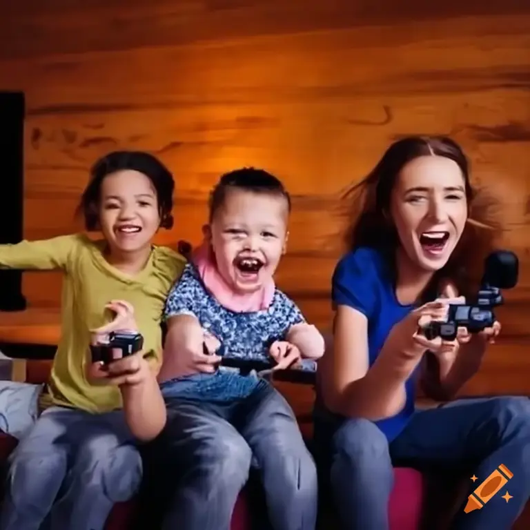Contoh keluarga yang bermain game dengan penuh kebersamaan Keluarga bermain video game bersama-sama