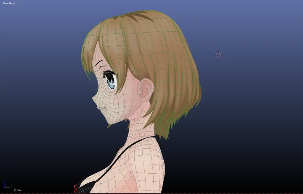 Model karakter anime perempuan yang dibuat di Blender