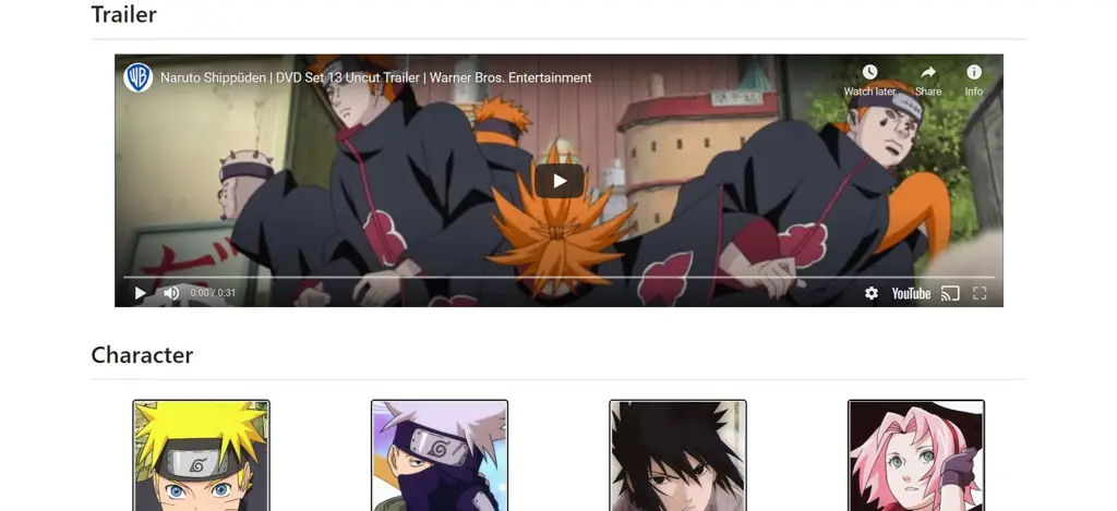 Antarmuka pencarian anime pada sebuah situs web