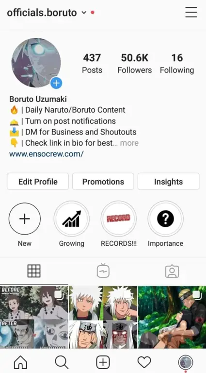 Contoh postingan di akun Instagram Anime