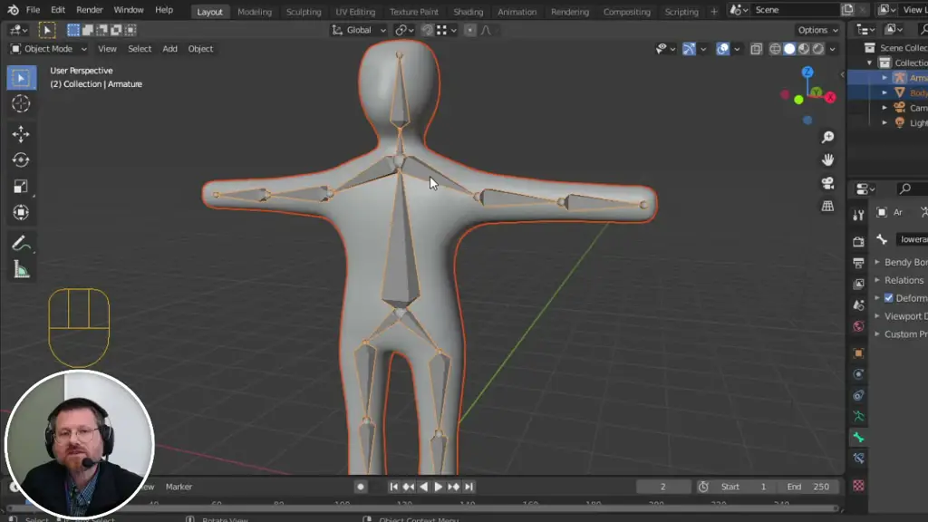 Gambar contoh rigging dasar di Blender