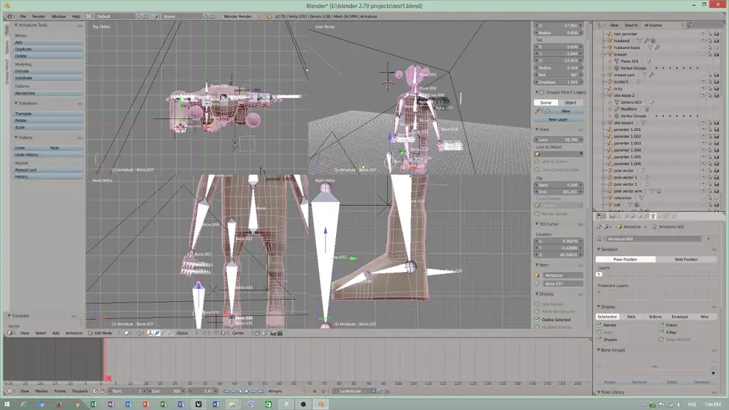 Gambar contoh rigging karakter tingkat lanjut di Blender