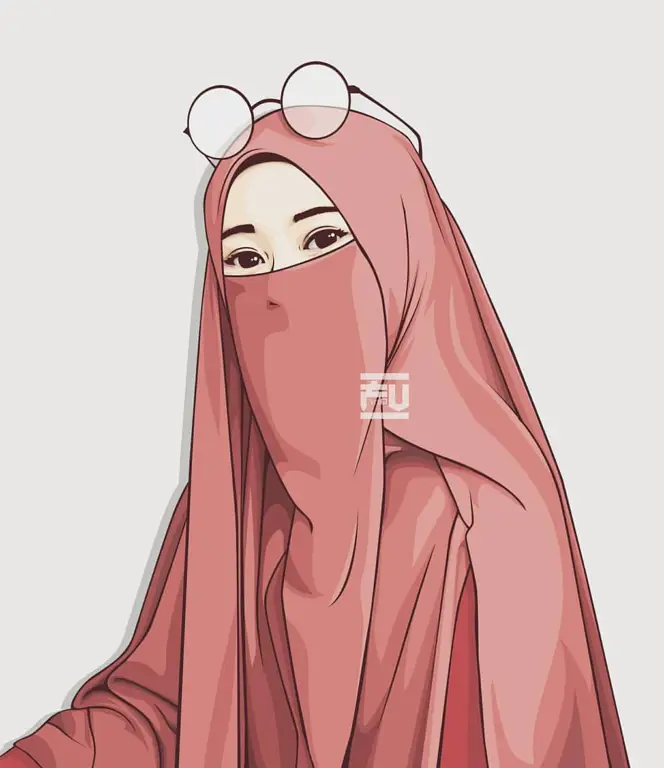 Sketsa gadis anime berhijab