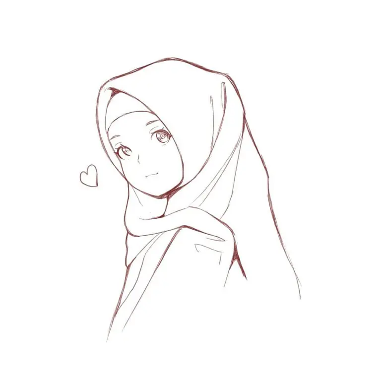 Sketsa gadis anime berhijab