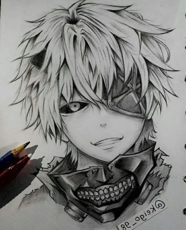 Sketsa pensil anime detail