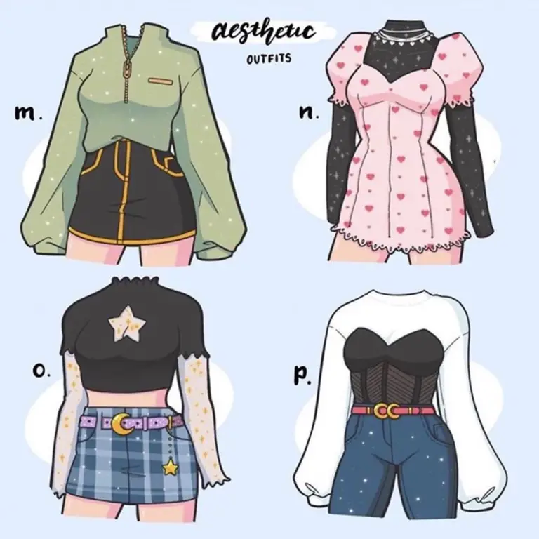 Sketsa desain baju anime perempuan yang unik dan menarik