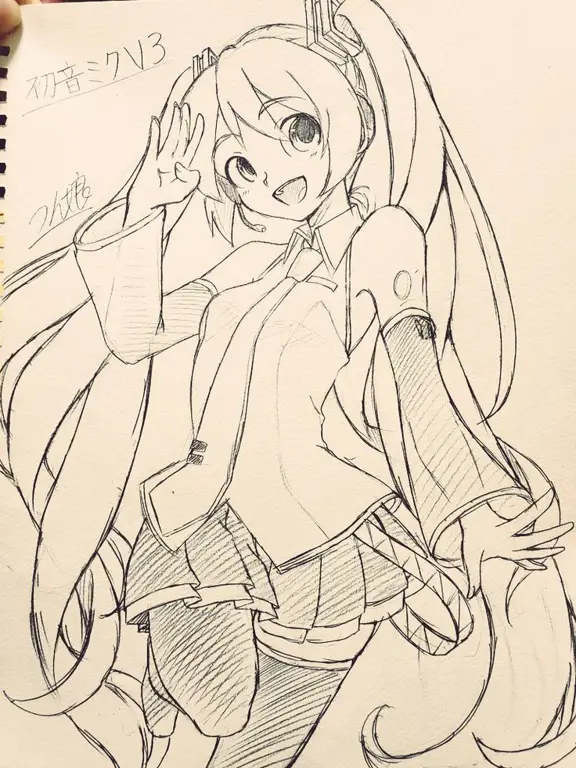 Sketsa Hatsune Miku yang detail