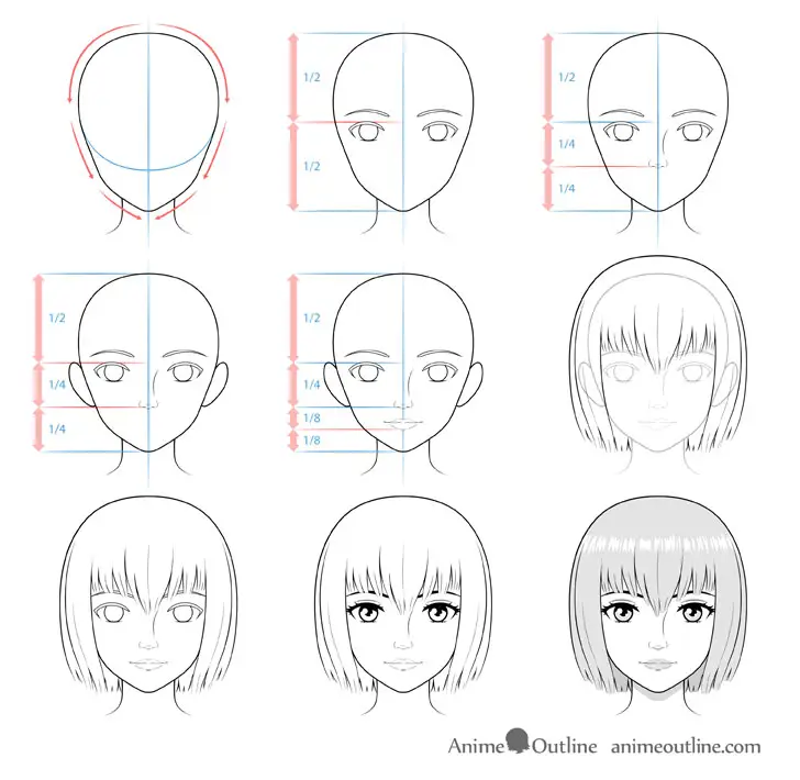 Gambar sketsa muka anime yang mudah