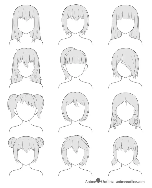 Sketsa rambut anime perempuan yang detail