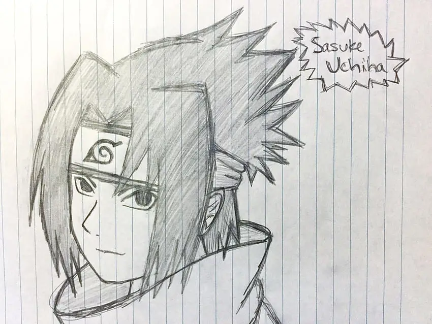 Sketsa Sasuke Uchiha dengan pensil