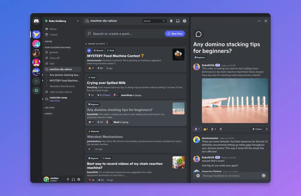 Antarmuka server Discord yang menampilkan channel-channel bertema anime