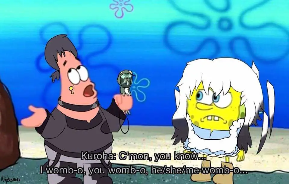 Gambar crossover antara karakter anime perempuan dan Spongebob