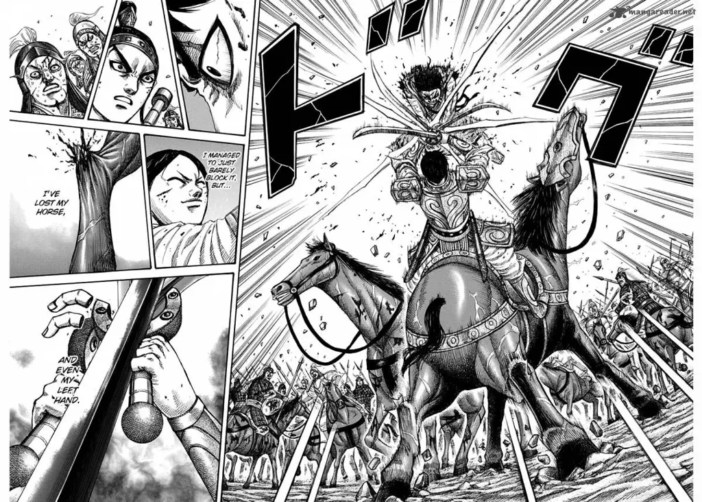 Gambar yang menampilkan cuplikan adegan penting dari Kingdom chapter 790