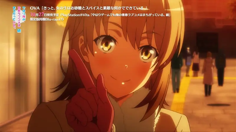 Gambar cuplikan dari Oregairu OVA yang menampilkan interaksi antara karakter utama