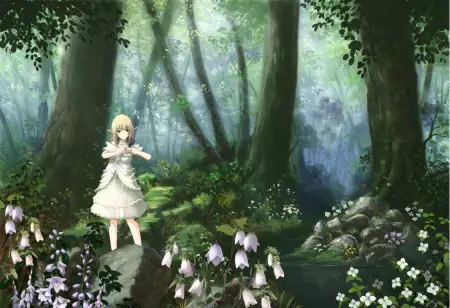 Ilustrasi dark elf anime di hutan