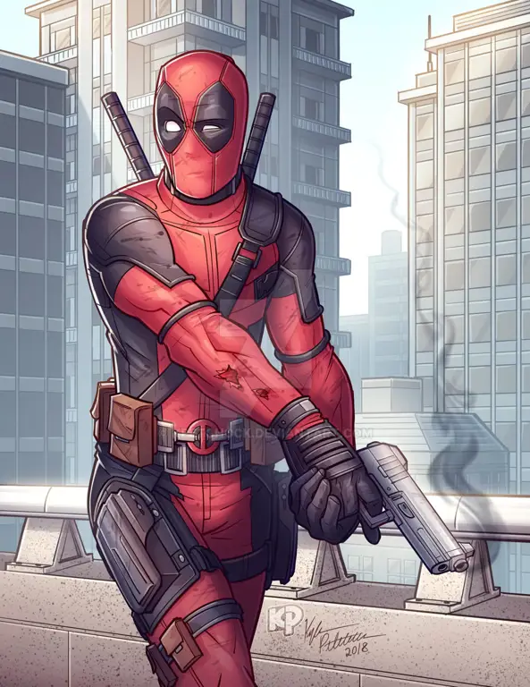 Ilustrasi fanart Deadpool dengan gaya anime