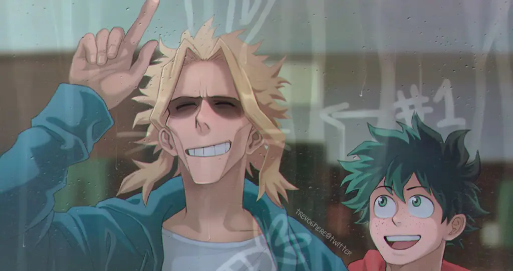 Gambar Deku dan All Might bersama-sama