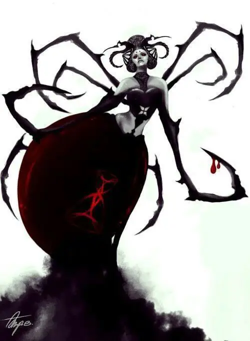 Ilustrasi anime spider queen dengan desain yang elegan