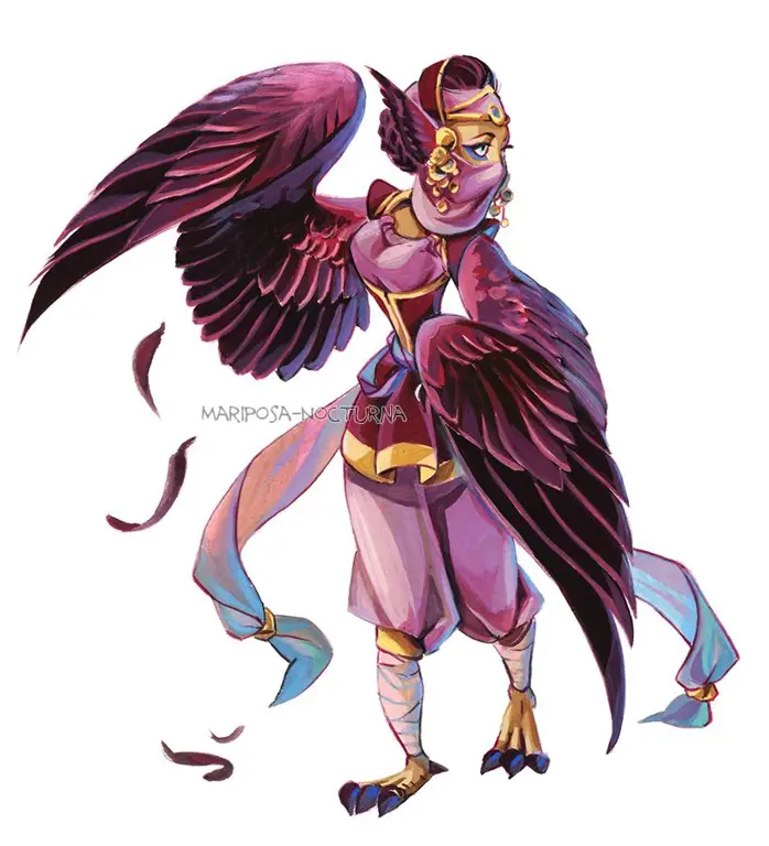 Berbagai desain Harpy dalam anime, dari yang anggun hingga menyeramkan.