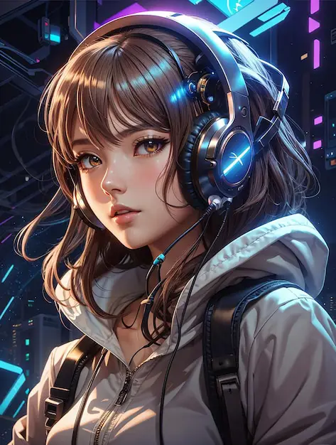 Headset anime bertema cyberpunk