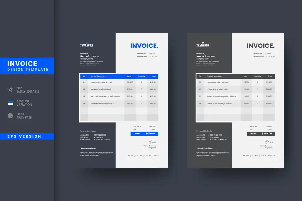 Contoh desain invoice animasi yang profesional dan modern