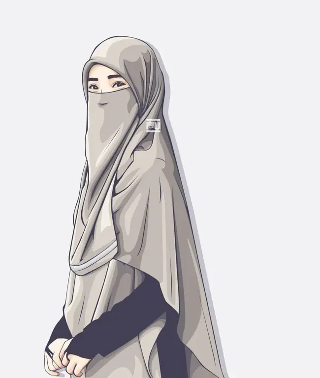 Ilustrasi desain karakter anime wanita berhijab cadar