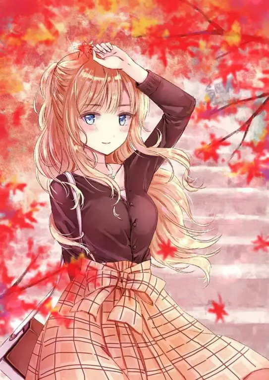 Gambar desain karakter anime dengan rambut strawberry blonde