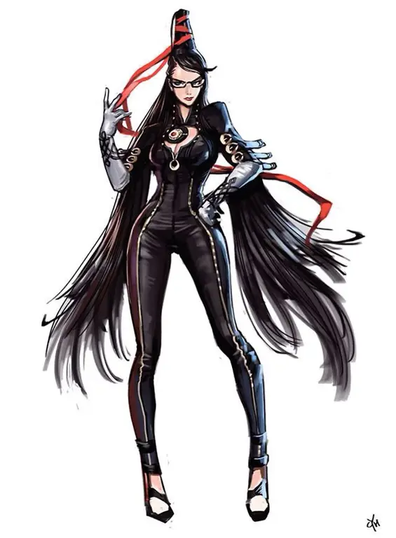 Gambar desain karakter Bayonetta dalam gaya anime.