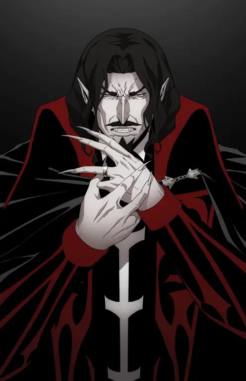 Ilustrasi desain karakter Dracula dalam anime