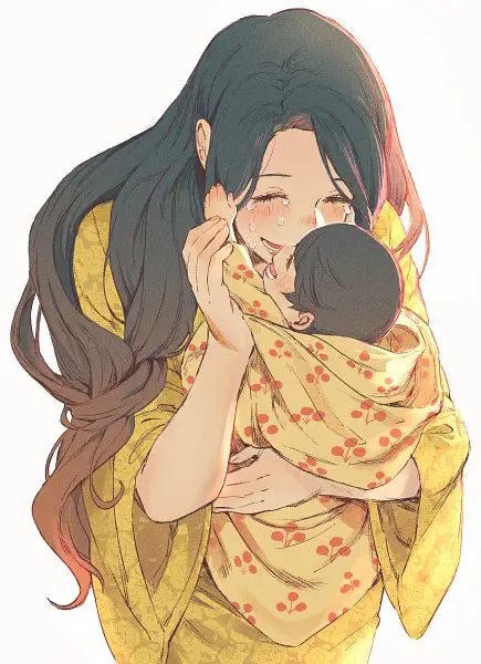 Gambar desain karakter anime seorang ibu dan anak laki-laki