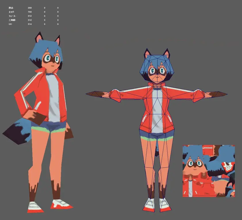 Desain karakter anime bergaya low poly