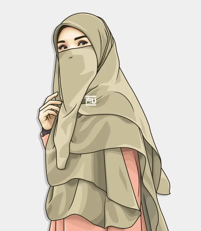 Contoh desain karakter perempuan muslim dalam gaya anime