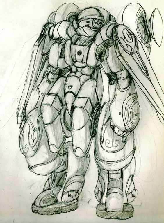 Gambar berbagai desain mecha dalam komik Knight and Magic