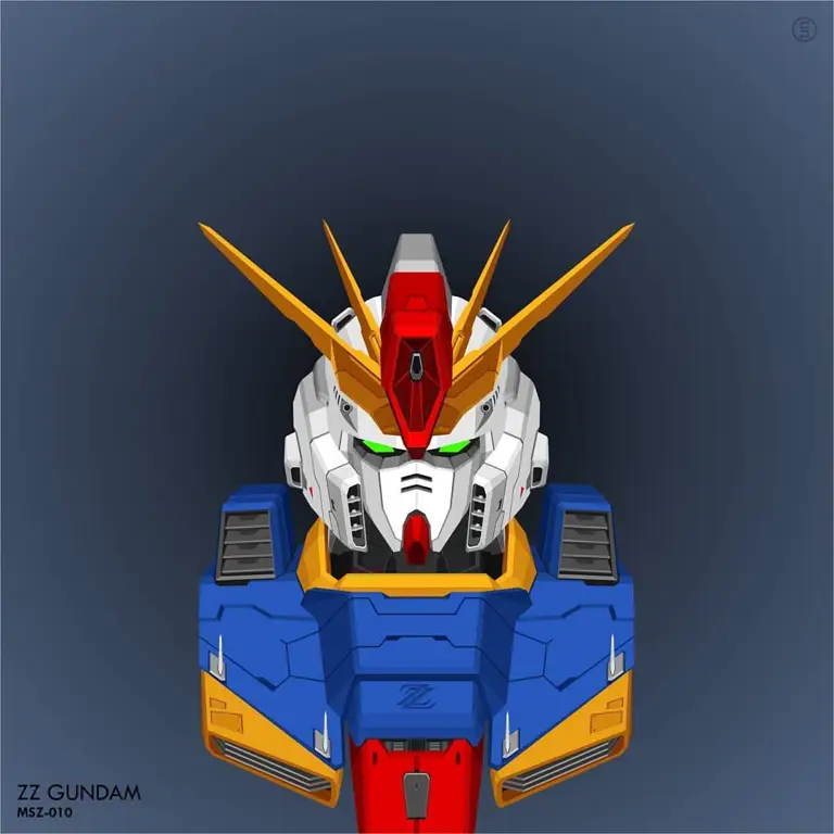 Gambar desain mecha ZZ Gundam yang unik dan futuristik