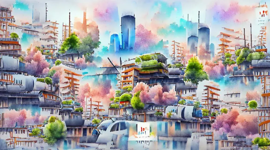 Ilustrasi detail anime cityscape