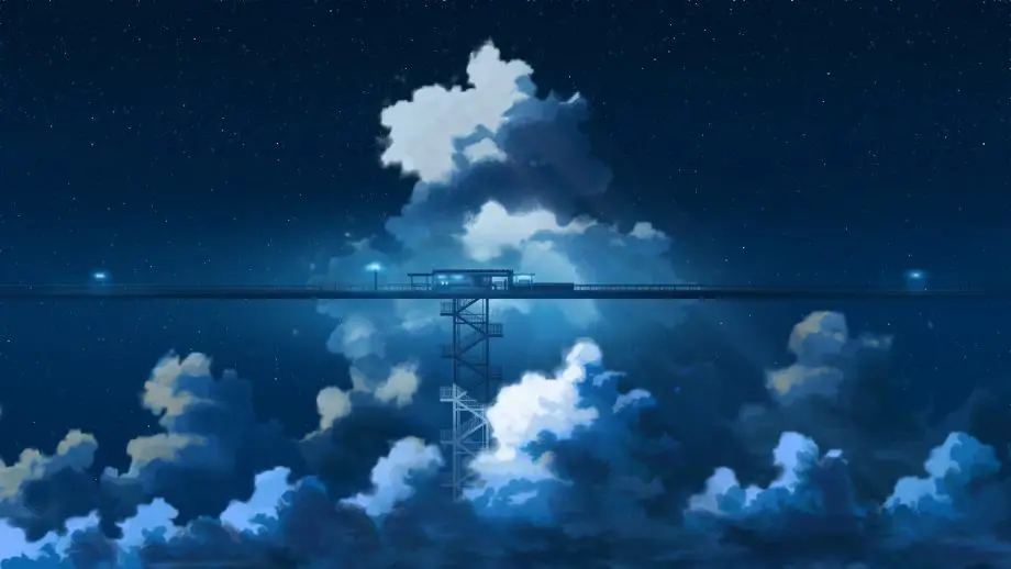 Latar belakang anime dengan detail awan yang rumit