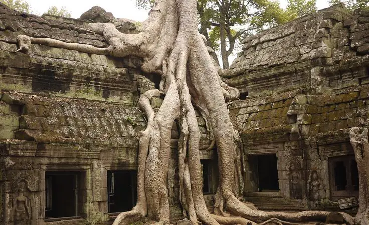 Detail gambar Candi Angkor Wat pada bendera Kamboja