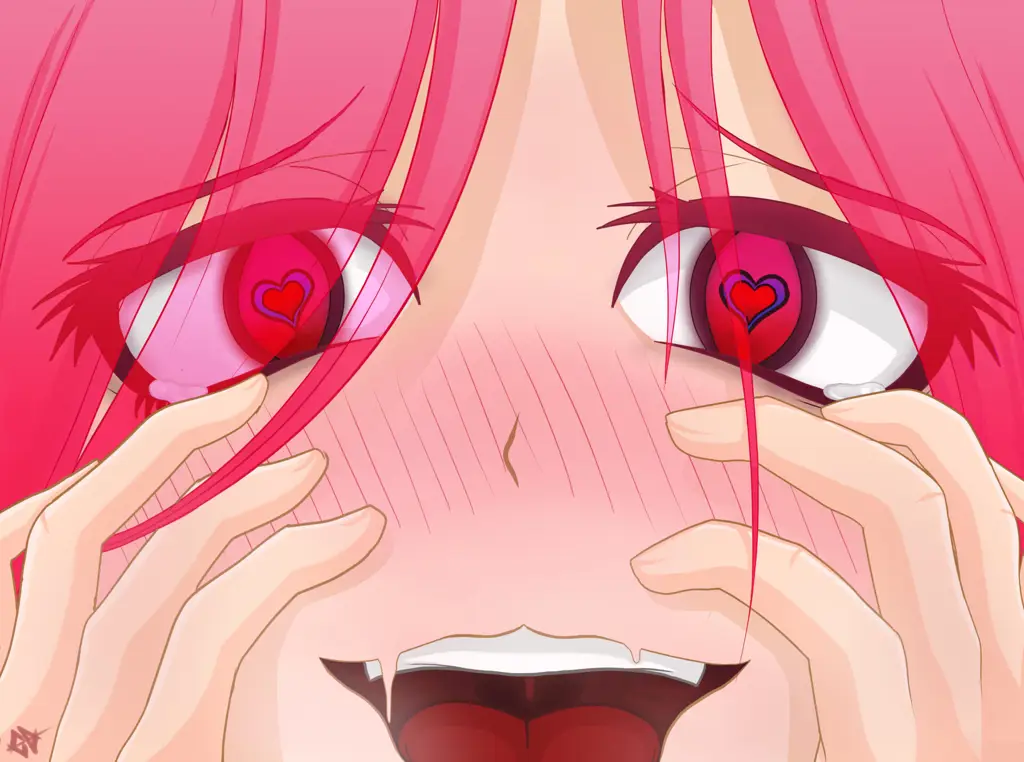 Detail ekspresi ahegao dalam anime Potret dekat wajah anime dengan ekspresi ahegao