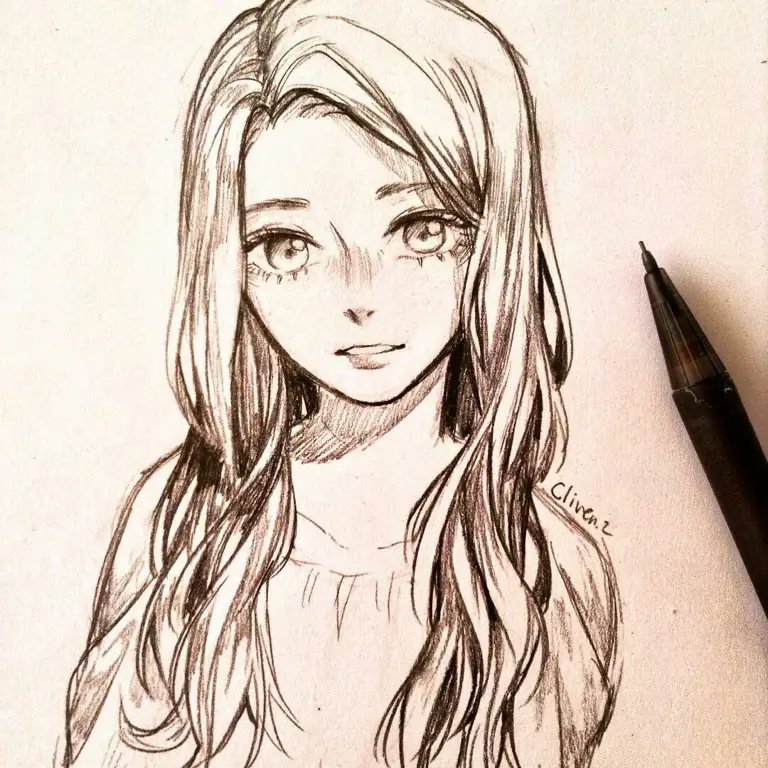 Gambar anime perempuan dengan pensil