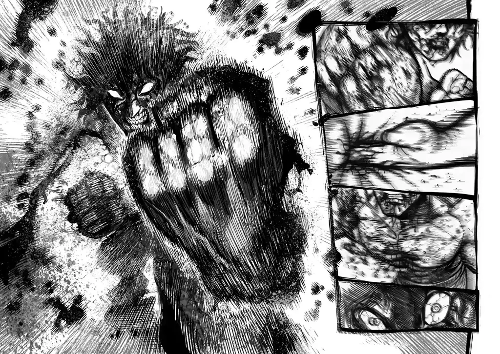 Panel manga Kengan Ashura yang menampilkan detail pertarungan