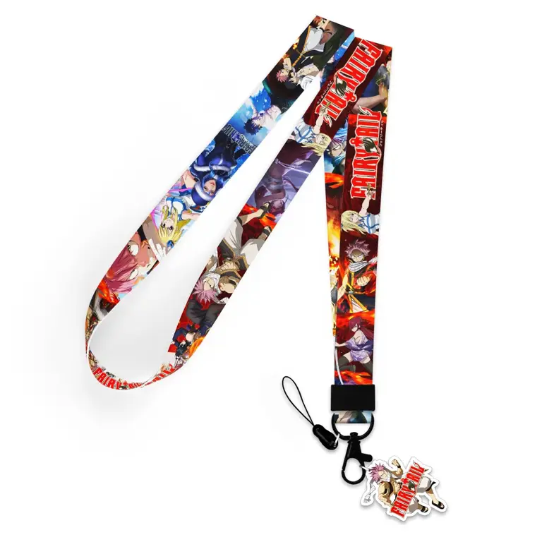 Detail lanyard anime yang menunjukkan kualitas jahitan dan material.