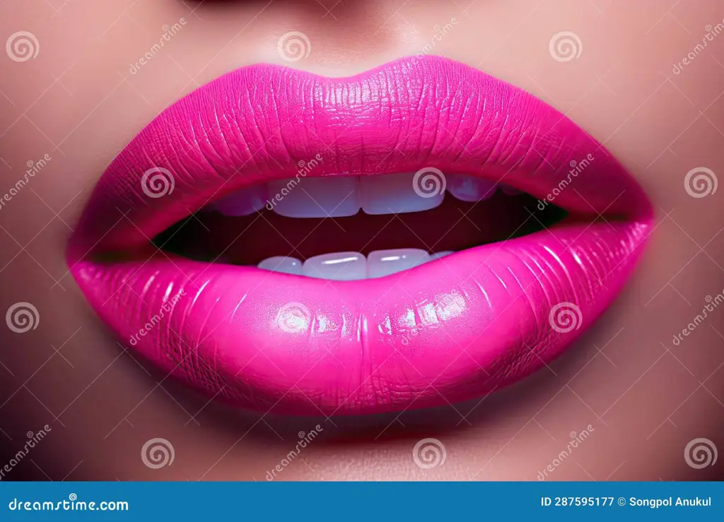 Potret dekat lipstik pink di bibir wanita