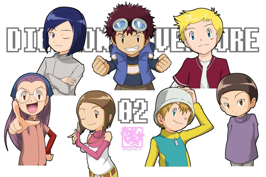 Karakter-karakter Digimon Adventure 02 sedang berpose bersama