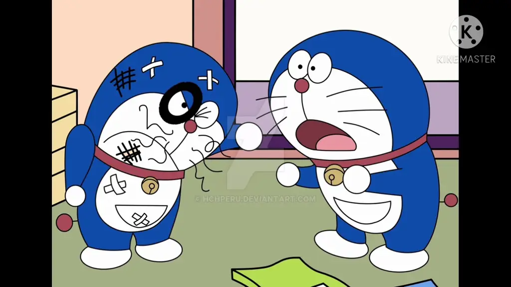 Gambar Doraemon ketakutan melihat sesuatu yang besar