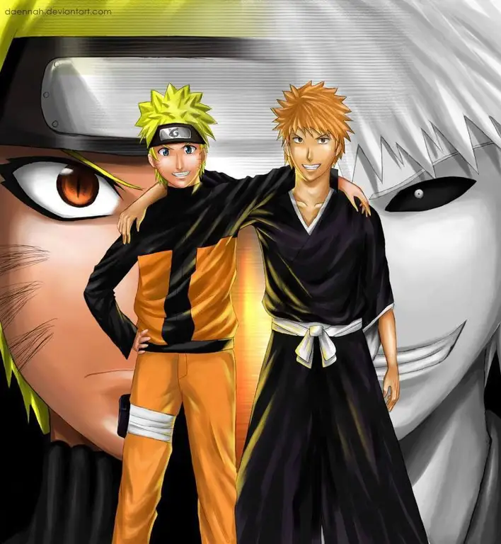 Gambar Ichigo Kurosaki dan Naruto Uzumaki berdampingan