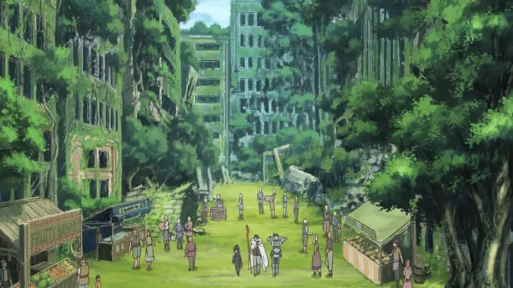 Gambar pemandangan dunia Elder Tale dalam anime Log Horizon