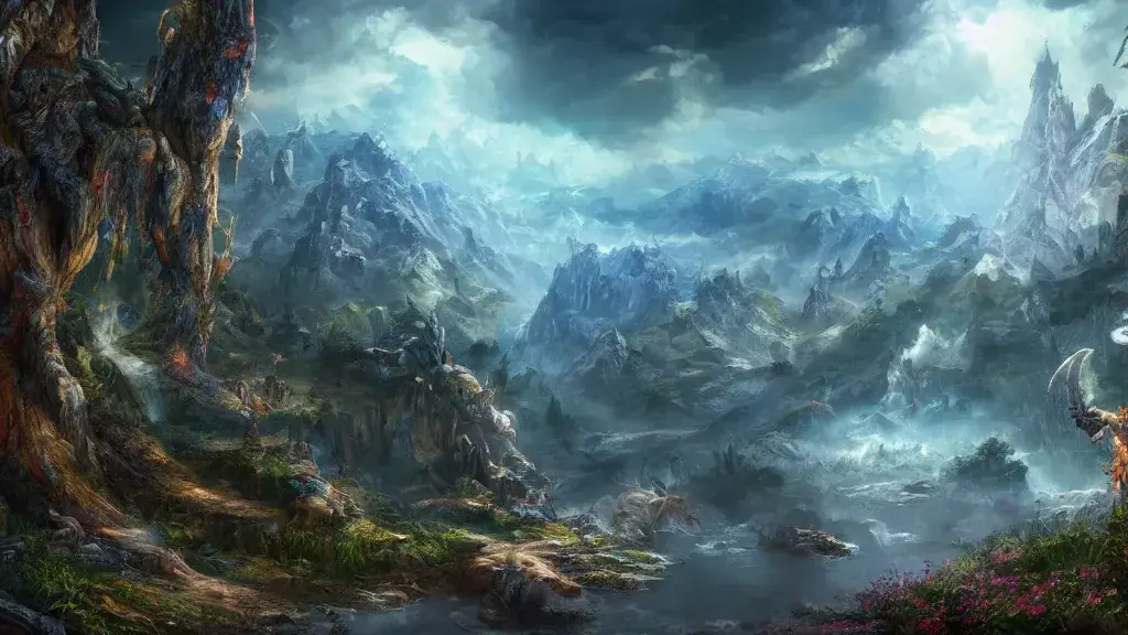 Dunia fantasi yang indah Pemandangan dunia fantasi dalam anime Isekai Maou to Shoukan Shoujo